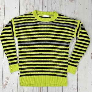 Lush Neon Green Black Striped Crew Neck Knit Sweater Small LT11251E-S01